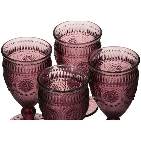 🦋 New Pioneer Woman Adeline 12-Ounce Footed Glass Goblets, Set of 8, Plum - Picture 5 of 9